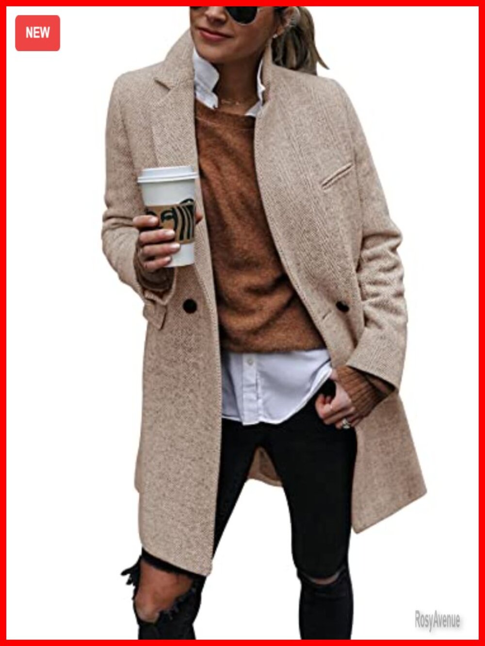Women's Notch Lapel Double Breasted Long Trench Coat Peacoat Winter Blazer